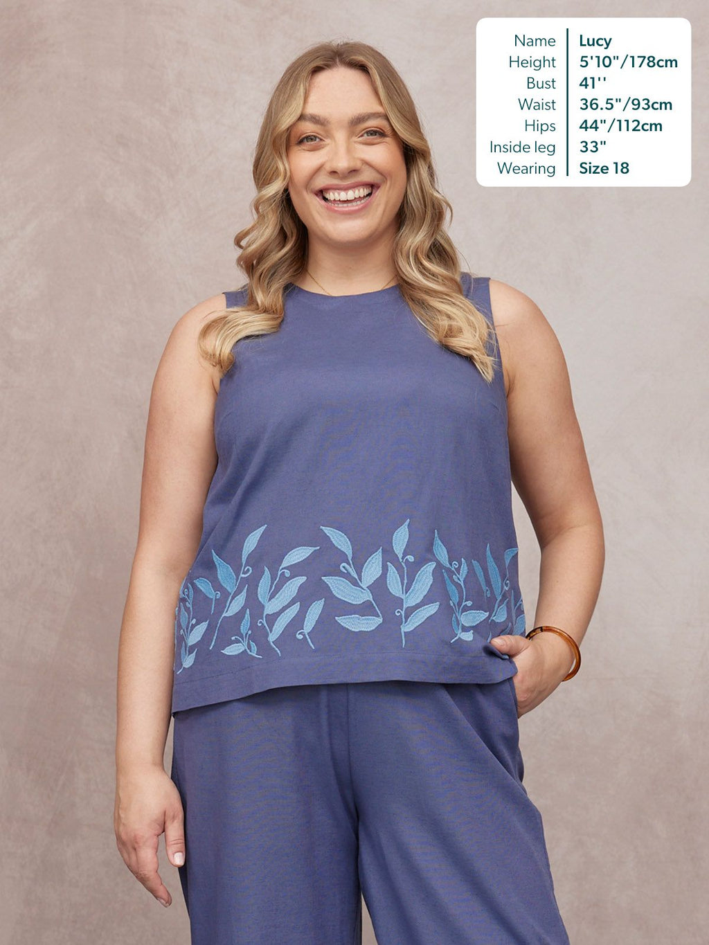 Violet Embroidered Sleeveless Top - Blue