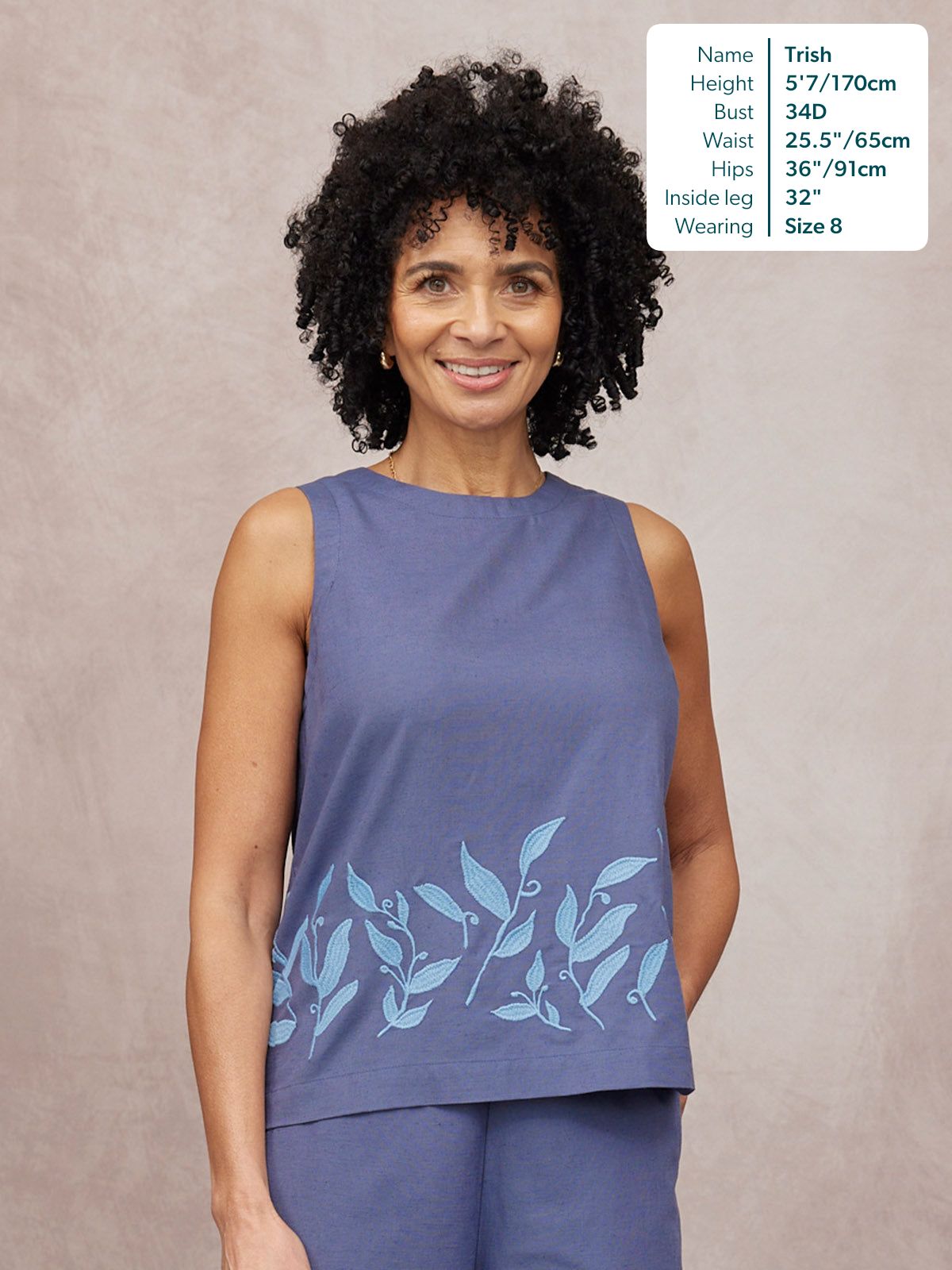 Violet Embroidered Sleeveless Top - Blue