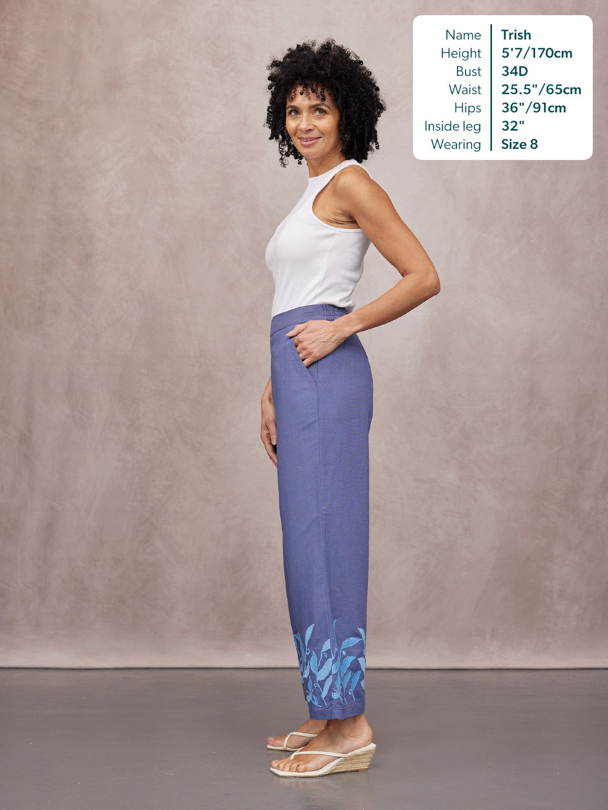 Verity Embroidered Trouser - Blue