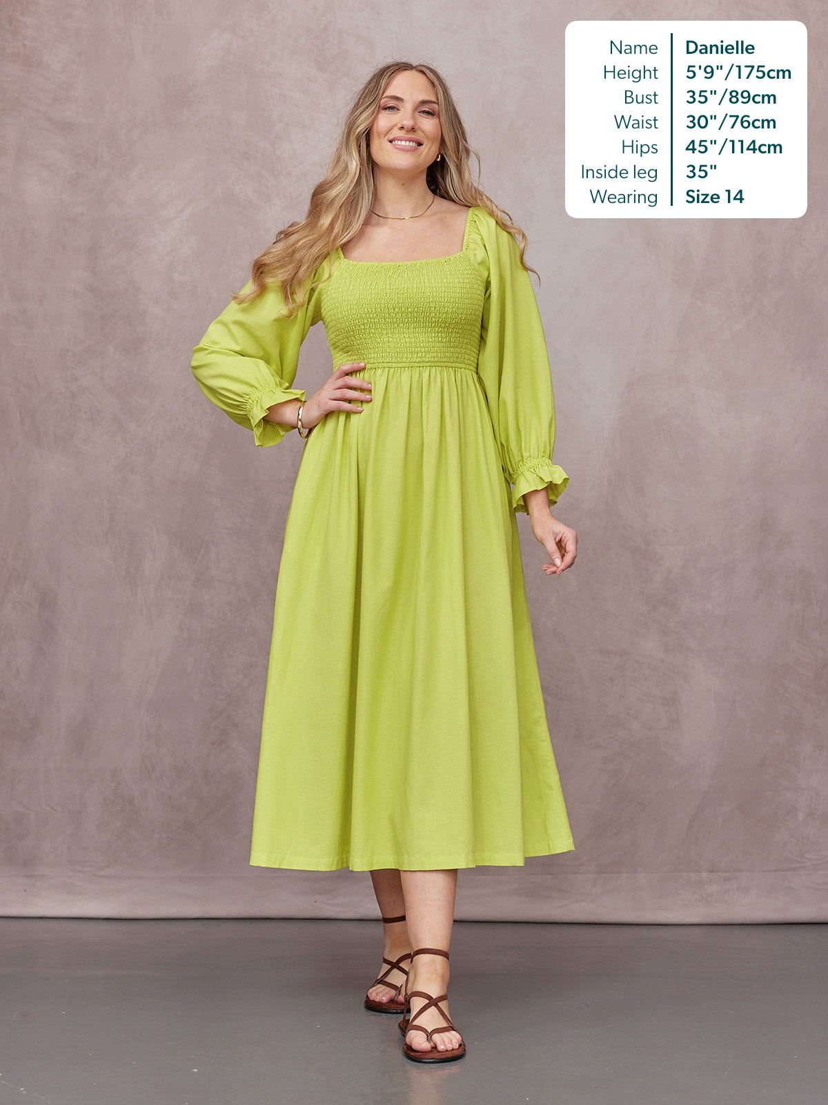 Sam Shirred Dress - Chartreuse