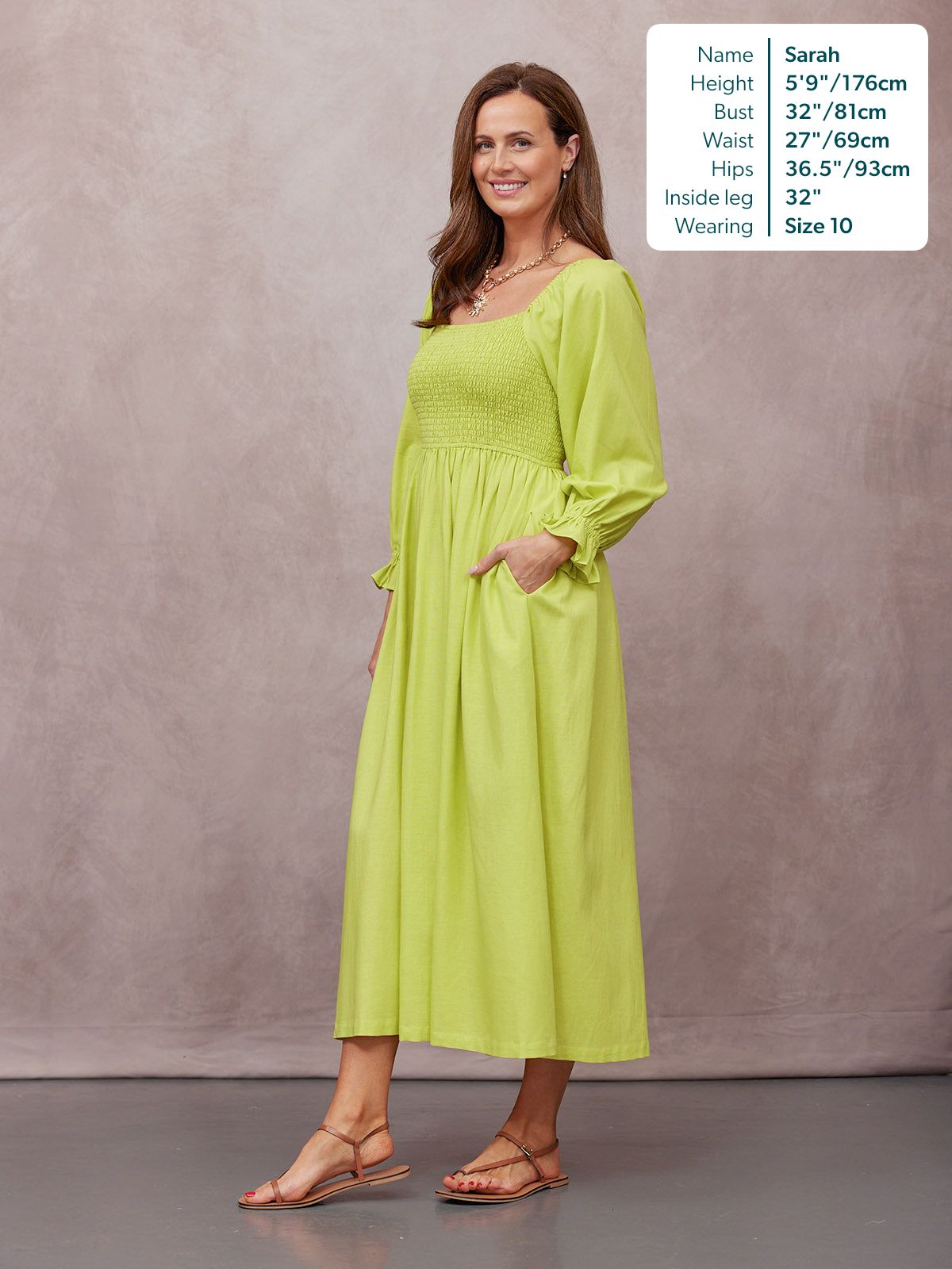 Sam Shirred Dress - Chartreuse