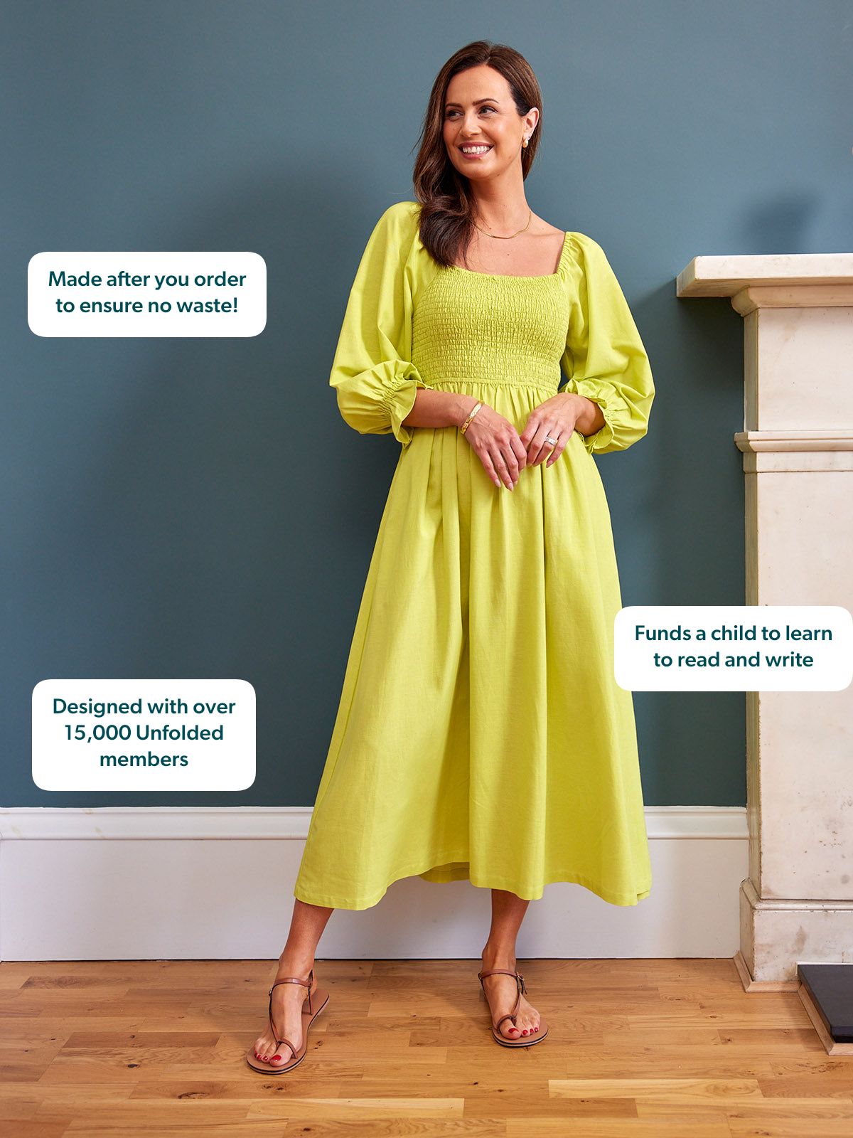 Sam Shirred Dress - Chartreuse