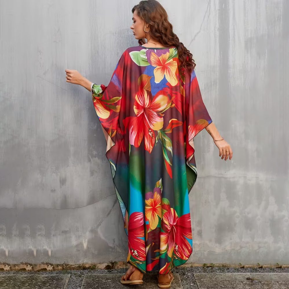 Bohemian Flower Prints Maxi Kaftan Dress