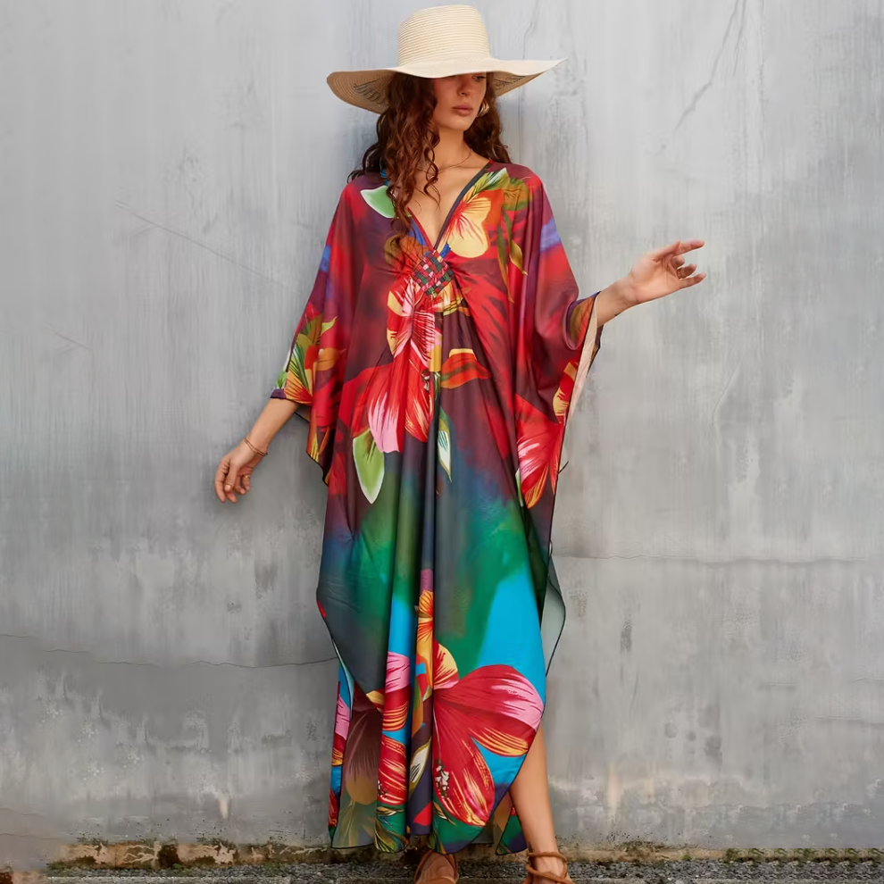 Bohemian Flower Prints Maxi Kaftan Dress