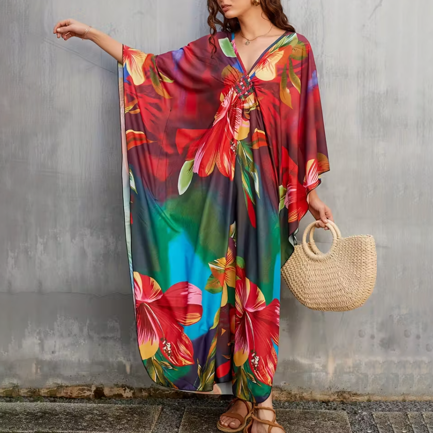 Bohemian Flower Prints Maxi Kaftan Dress