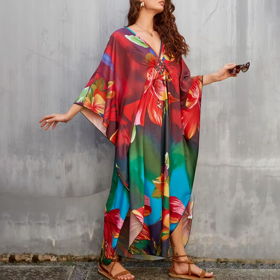 Bohemian Flower Prints Maxi Kaftan Dress