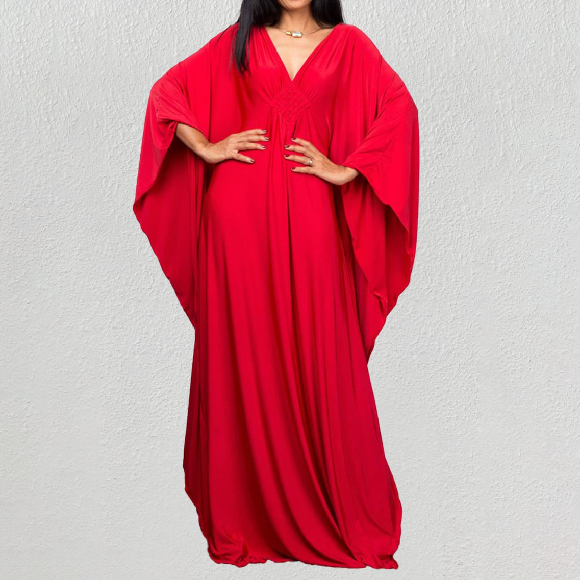 Batwing Ruched Kaftan Dress